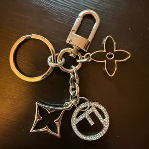 Gorgeous Silver Fendi rhinestone charm upcycled into bag charm /Keychain